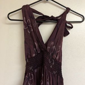 Kirat - One Size Fits like XS or S - Deep Purple Halter top dress floral design